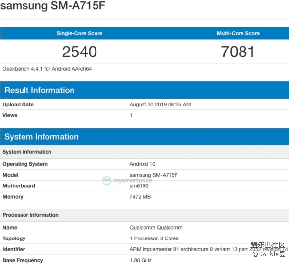 在Geekbench上发现Galaxy A71：确认预装Android 10