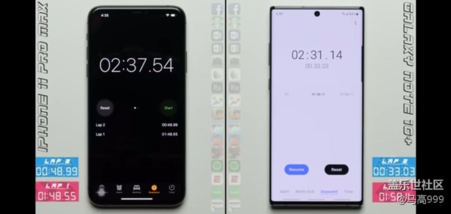 油管大神测试水果11P和N10应用启动速度对比！