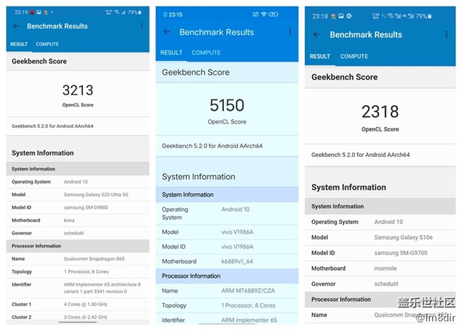 三星S20U/iQOO Z1/三星S10e，实机跑分看性能差距