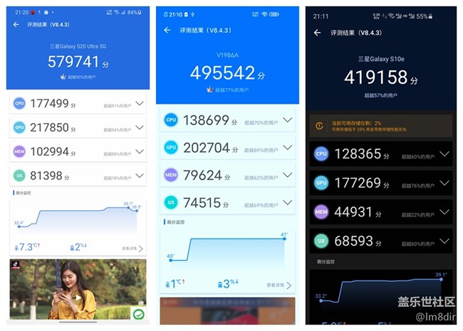 三星S20U/iQOO Z1/三星S10e，实机跑分看性能差距