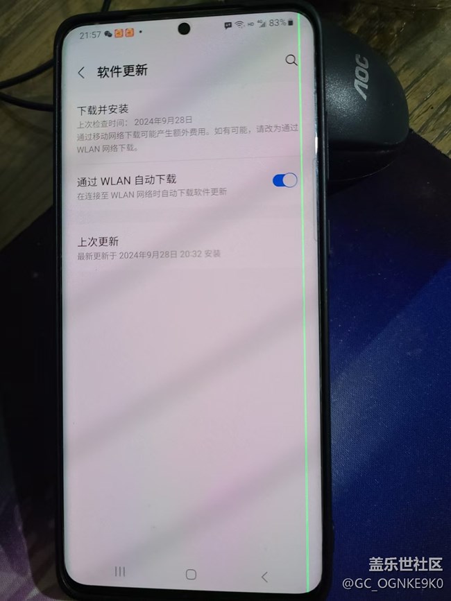 更新了S20+的系统，不到一个月出现了绿线