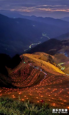 夜·夕阳·古寨古梯田